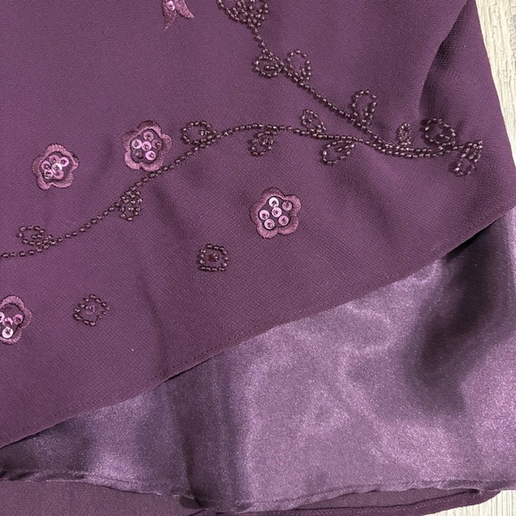 Studio I Purple Beaded Embellished Evening Blouse Top Long Sleeve Sz 18 Chiffon - Picture 9 of 14